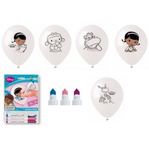 5 PALLONCINI DA COLORARE + 3 PENNARELLI DOTTORESSA PELUCHE DISNEY