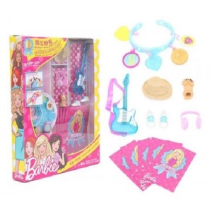 BARBIE PINK ENVELOPE SET ACCESSORI CHITARRA CUFFIE CAPPELLO MATTEL FGC40 FGD54